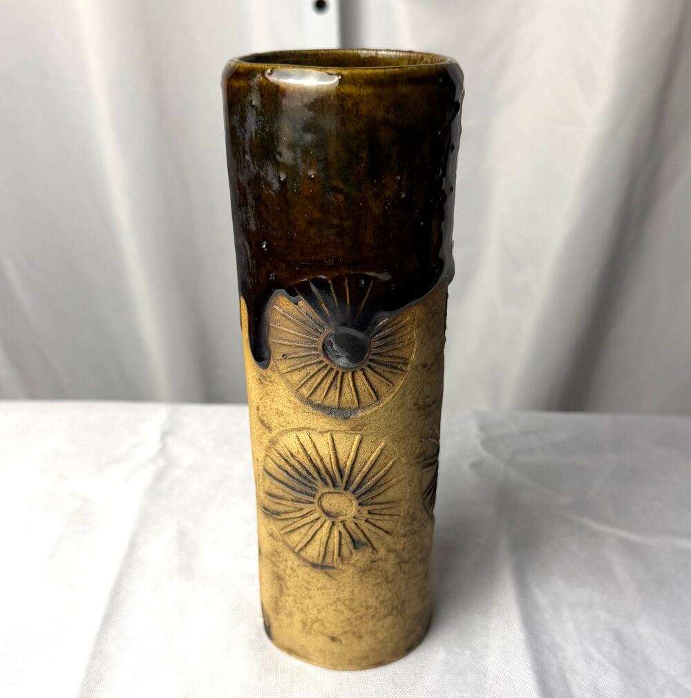 VTG 1960s Bob Dawe‎ Red Barn Pottery Sun Vase Suffolk Studio Cylinder 8" Boho
